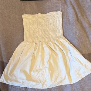 Meshki Strapless Linen Mini Dress Beige Cream Smocked Size Small